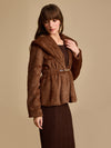 Foiled Fur Peplum Jacket With Gold Trim