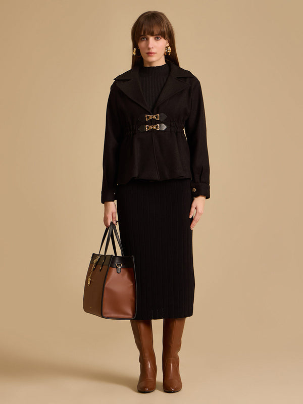 Peplum Tweed Jacket With Double Buckle