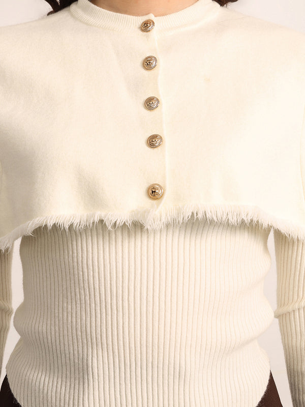 Ecru Winter Top With Detachable Cape