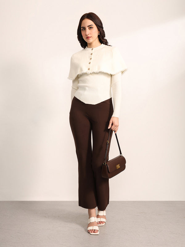 Ecru Winter Top With Detachable Cape