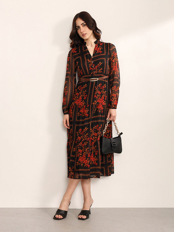 Winter Garden Maxi Dress With Belt