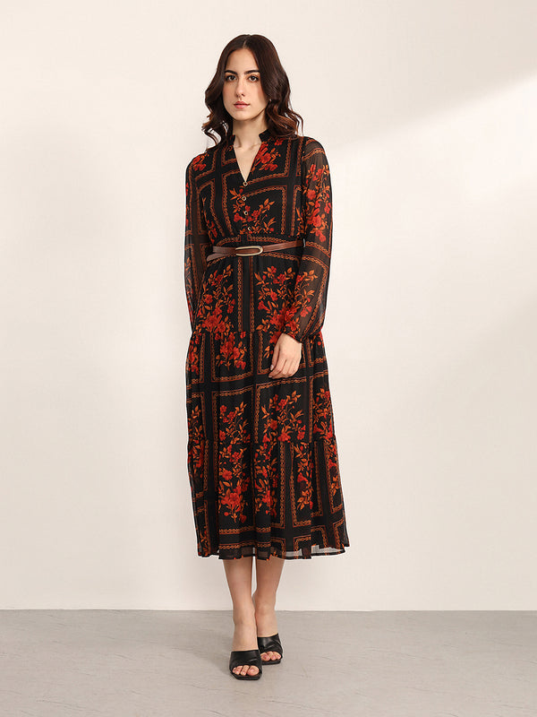 Winter Garden Maxi Dress With Belt