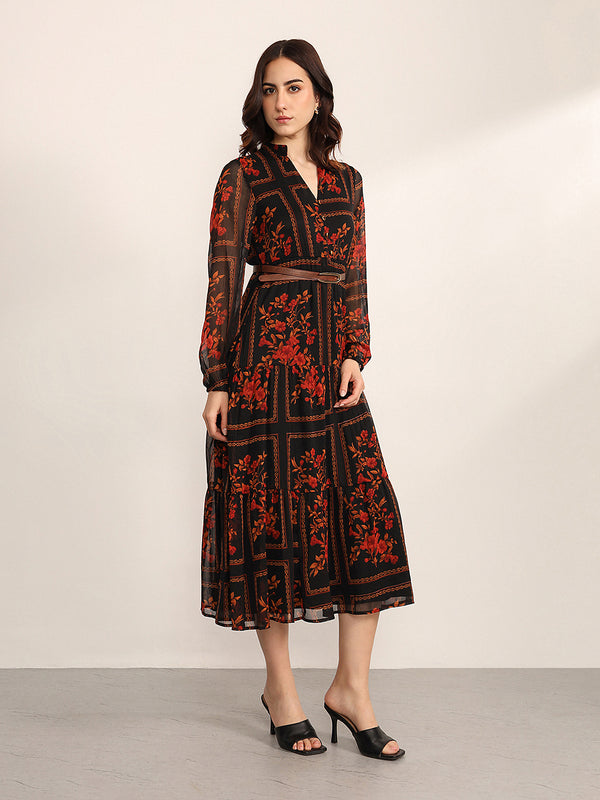 Winter Garden Maxi Dress With Belt