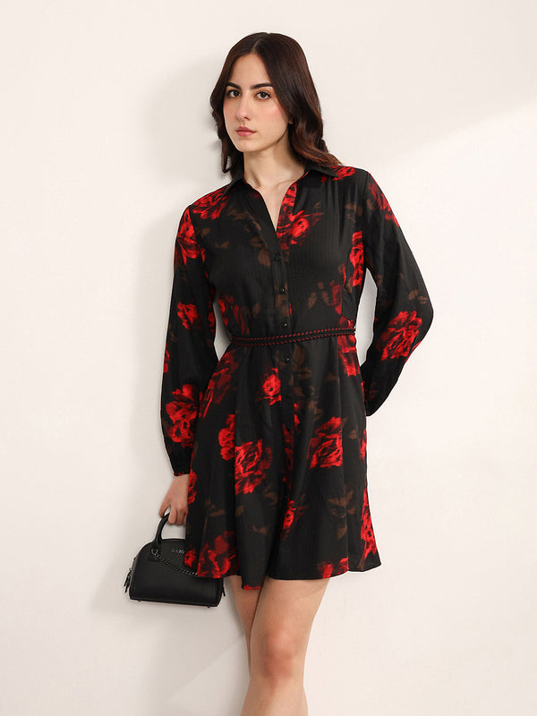 Brushstroke Mini Dress With Belt