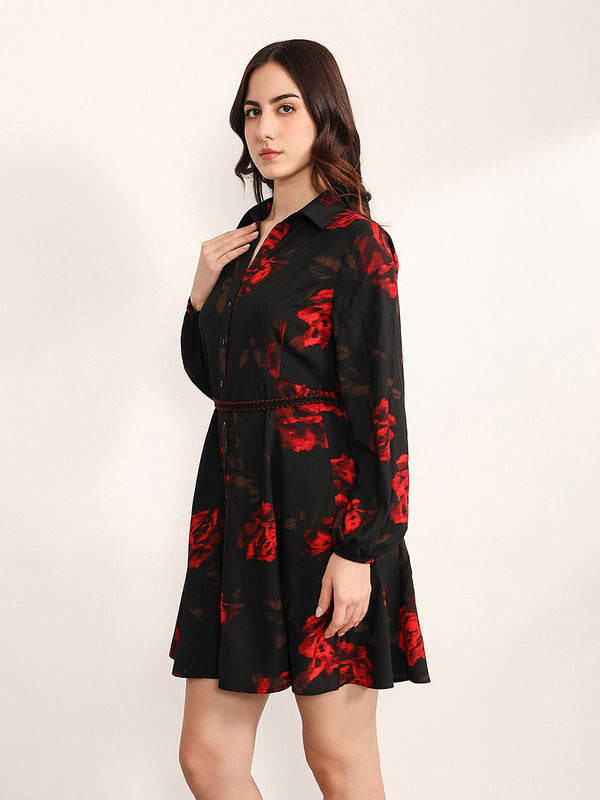 Brushstroke Mini Dress With Belt
