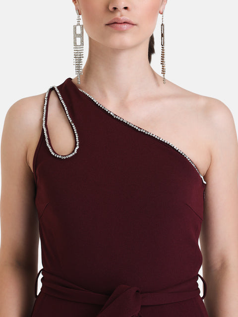 One Shoulder Jumpsuit With Swaroski Chain