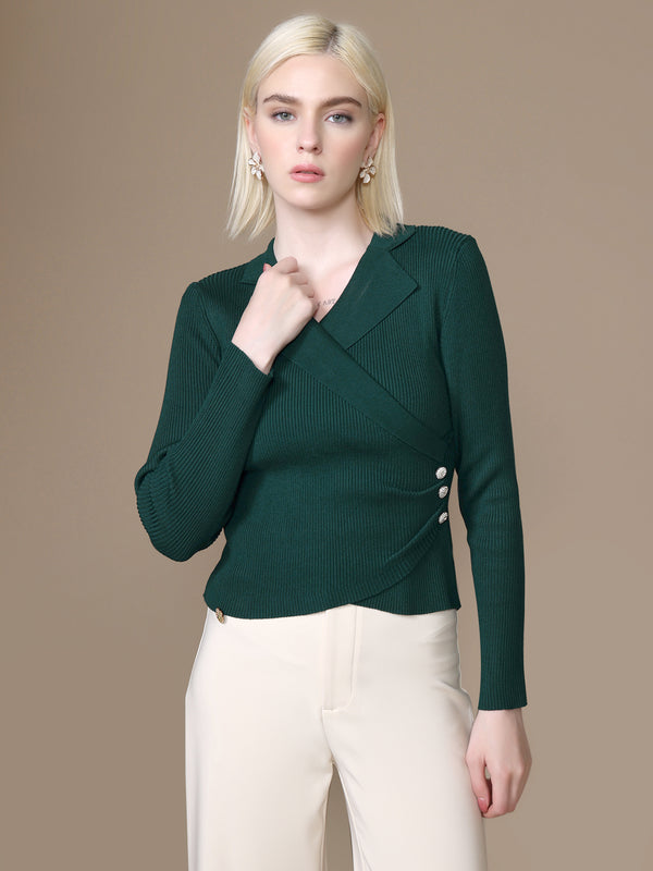 Knitted Wrap Winter Top With 3 Buttons