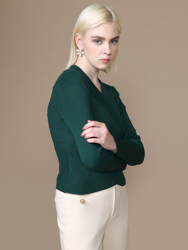 Knitted Wrap Winter Top With 3 Buttons