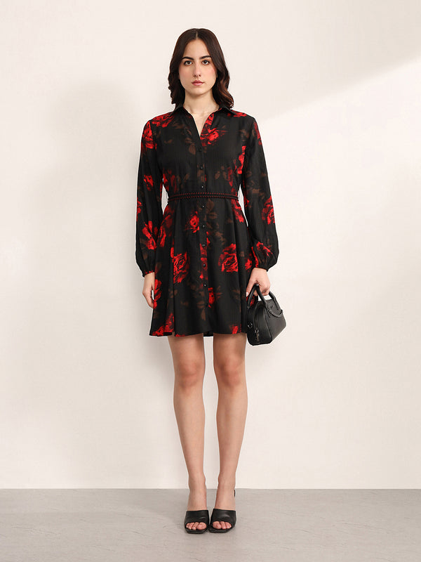 Brushstroke Mini Dress With Belt