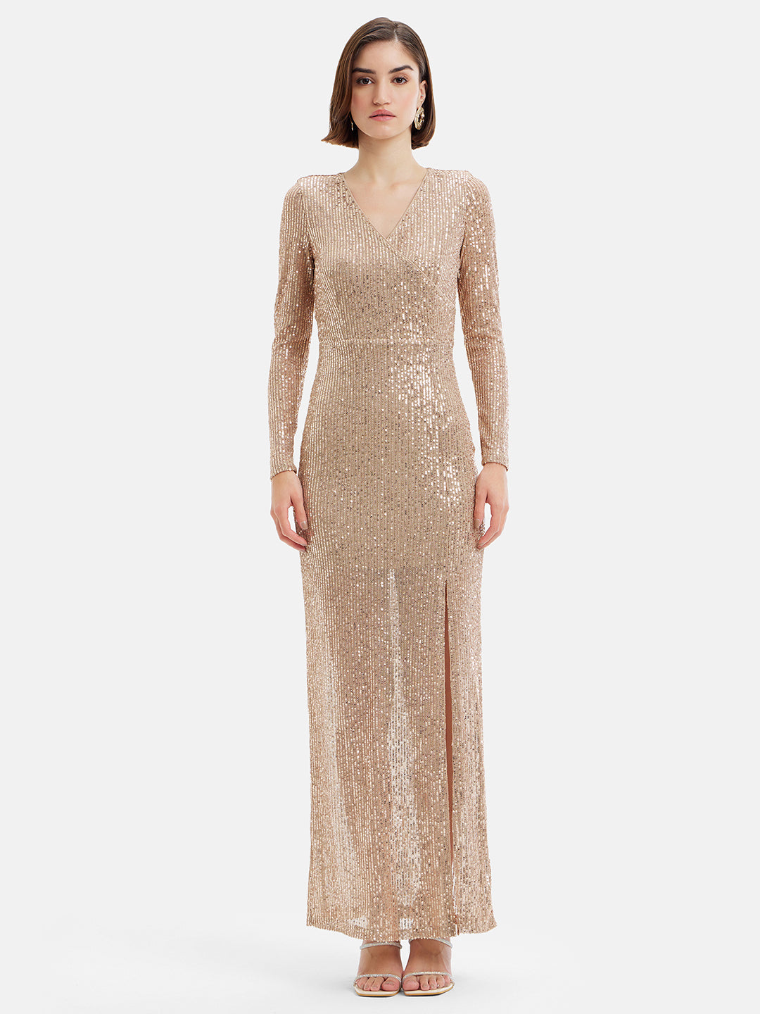 Full Sleeves Sequin Maxi Dress W Front Slit – KAZO