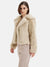 Faux Fur Jacket With Lapel Collar.