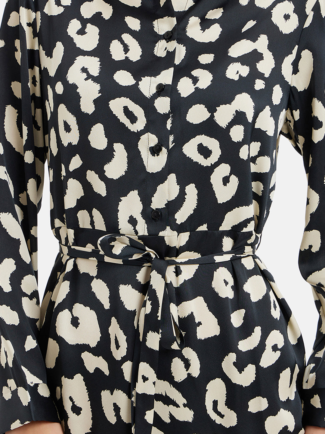 Leopard Printed Satin Shirt Dress - Black Combo