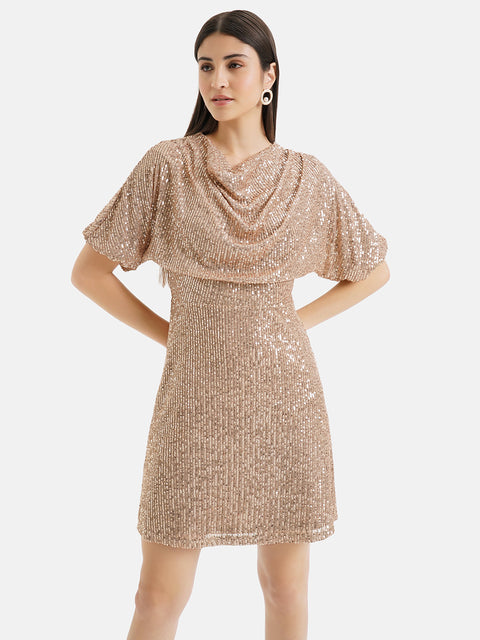 Full Sleeve Wrap Sequin Mini Dress