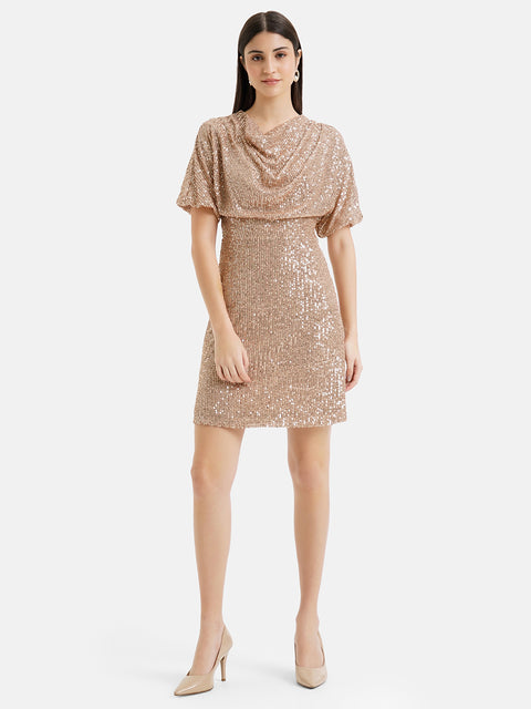 Full Sleeve Wrap Sequin Mini Dress