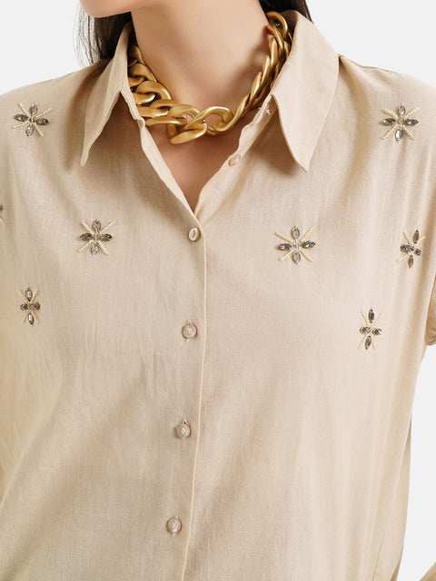 Embroidered Loose Linen Shirt
