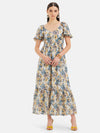 Heather Printed Maxi Dress With Flared Sleeves