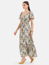 Heather Printed Maxi Dress With Flared Sleeves