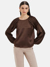 Quinn Satin Top With Pleated Sleeves