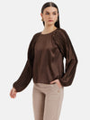 Quinn Satin Top With Pleated Sleeves