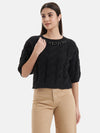 Cropped Pullover With Neck Embellishment