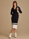 Wrap Midi Dress With Colourblock Hem