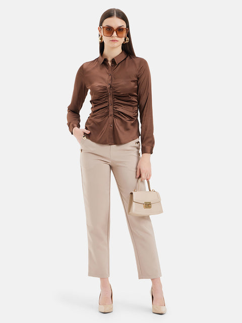 Meghan Ruched Placket Full Sleeves Shirt