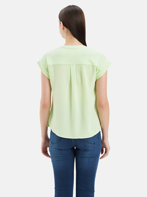 V-Neck Top With Turn-Up Sleeves