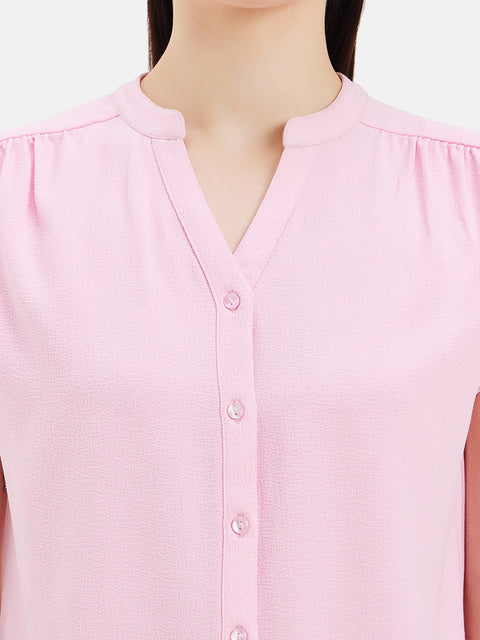 V-Neck Top With Turn-Up Sleeves