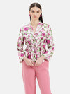 Printed Notch Collar Shirt With Drawstring