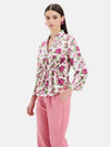 Printed Notch Collar Shirt With Drawstring