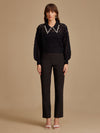Cropped - Textured Pullover With Collar And Embellishment