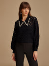 Cropped - Textured Pullover With Collar And Embellishment