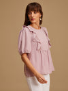 Puff Sleeves Top With Ruffle And Lace Detail