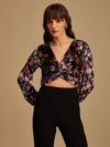 Printed Velvet Top With Knot