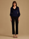 V-Neck Burnout Velvet Top With Asymetric Sleeves