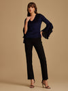 V-Neck Burnout Velvet Top With Asymetric Sleeves