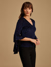 V-Neck Burnout Velvet Top With Asymetric Sleeves