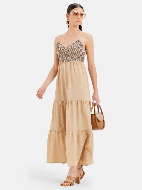 Audrey Embroidered Flared Maxi Dress