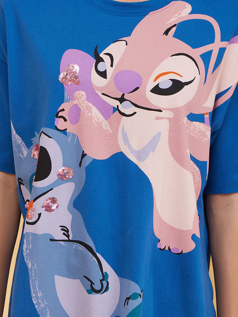 Stitch © Disney Printed T-Shirt With Sequin Work