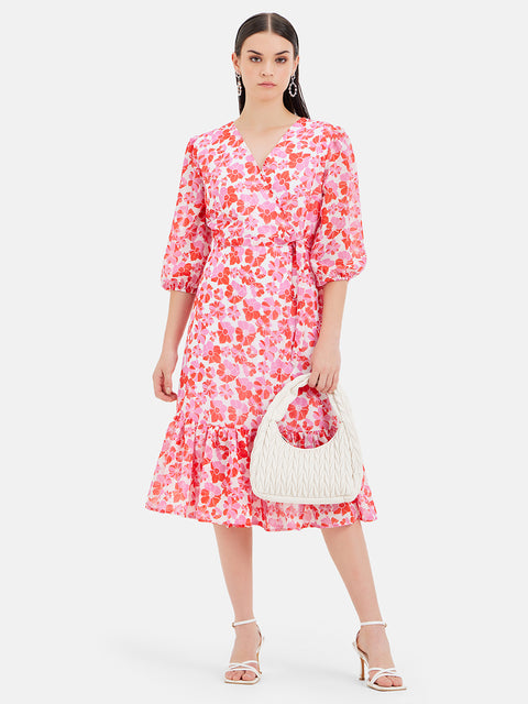 Floral Puff Sleeves Midi Dress
