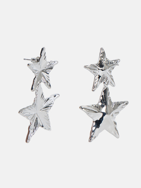Silver Double Star Earrings