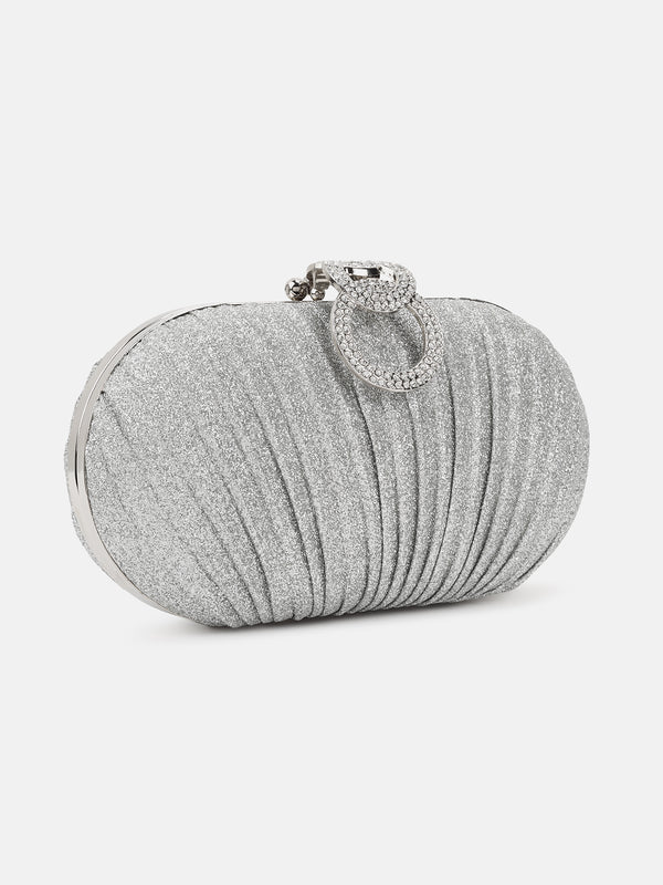 Pleated Sparkle Fabric Clutch