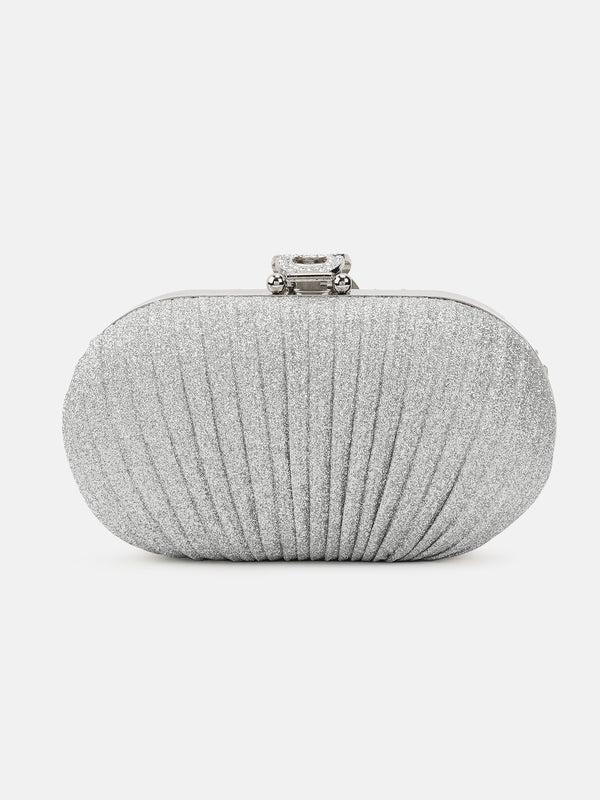 Pleated Sparkle Fabric Clutch
