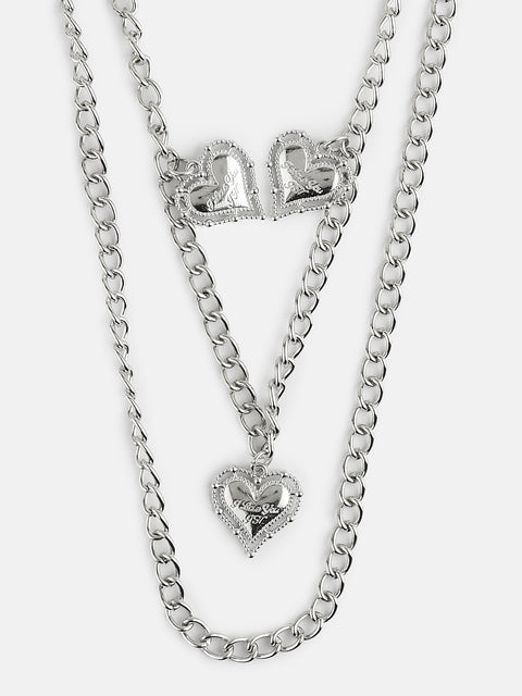 Multilayered Silver Heart Jeans Chain