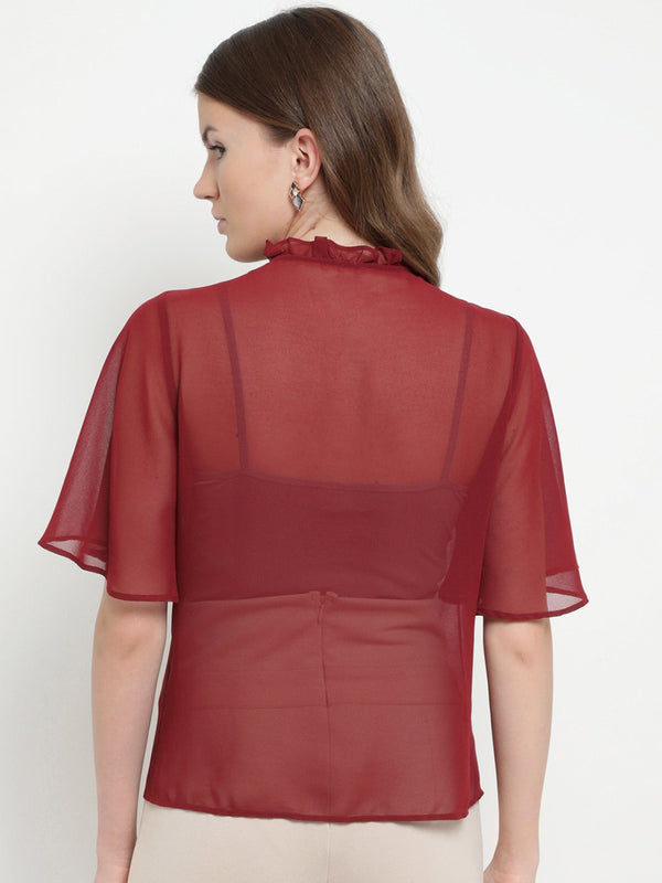 Moselle Ruffle Neck Wing Sleeve Top