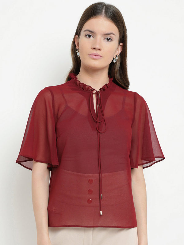 Moselle Ruffle Neck Wing Sleeve Top