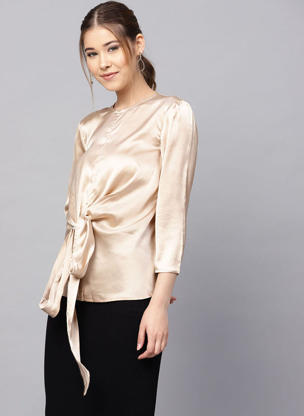 3/4 Sleeve Waist Tie Up Top