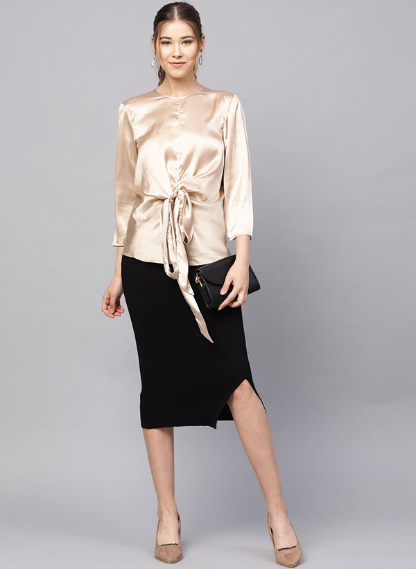 3/4 Sleeve Waist Tie Up Top