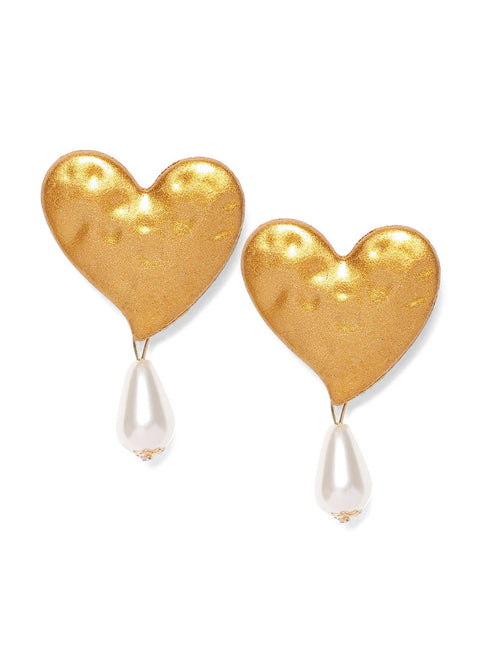 Pearl And Heart Shaped Golden Earrings