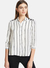 White And Black Strip Embellished Shirt